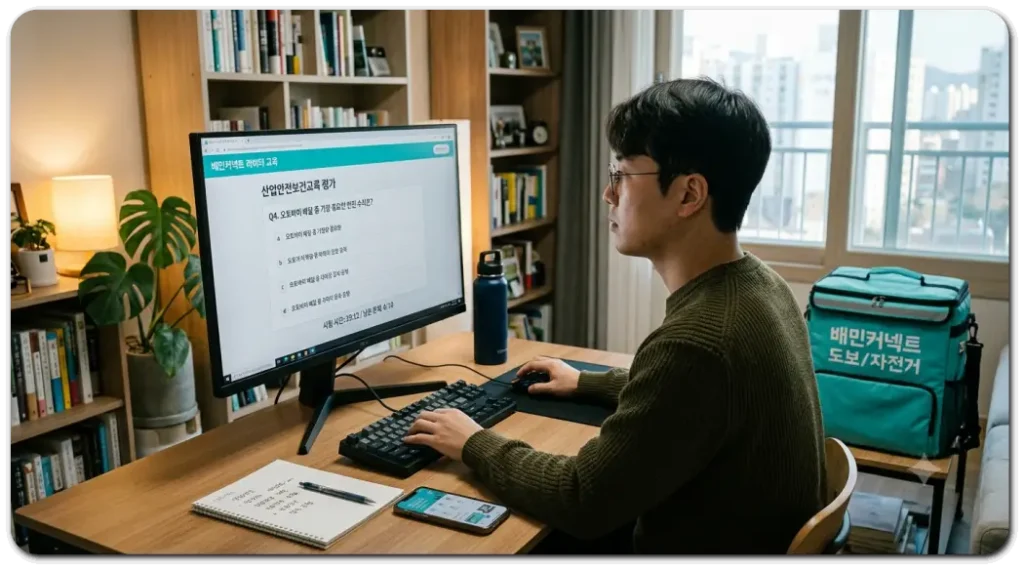 배민커넥트-안전교육-시험을-치는-남성